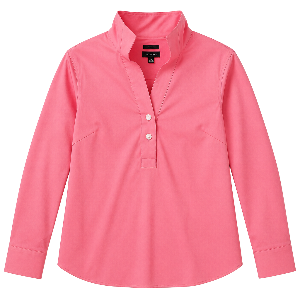 Talbots Non-Iron Popover Shirt Size XS Pink Cotton Long Sleeve Blouse NWT 1