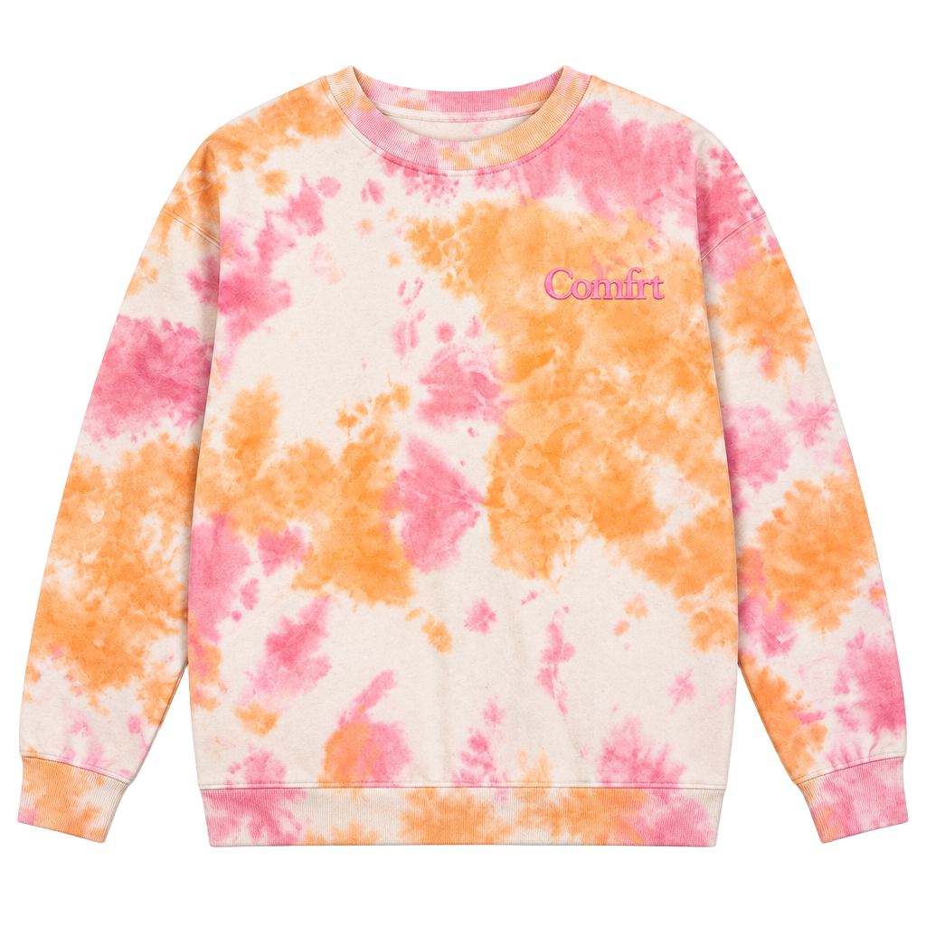 Comfrt Minimalist Crew Sweatshirt Size L Sunset Tie Dye 1