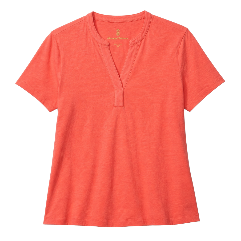 Tommy Bahama Linnea Placket SS Tee Size XS/TP Melon Berry Linen Top 1