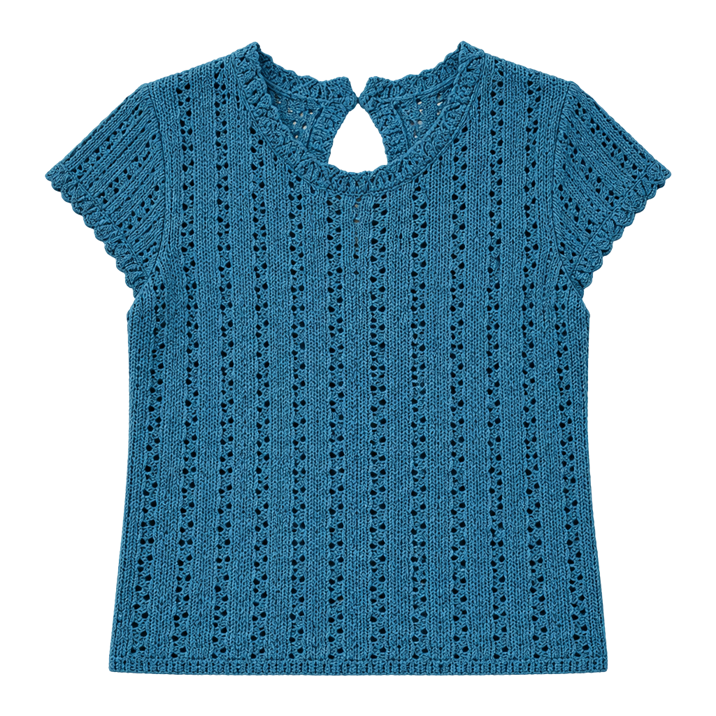 LOFT Pointelle Short Sleeve Sweater Size XS Blue Keyhole Back 1