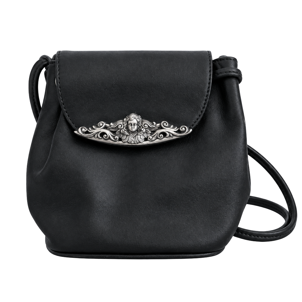 Brighton One World Black Leather Cherub Crossbody Bag 1