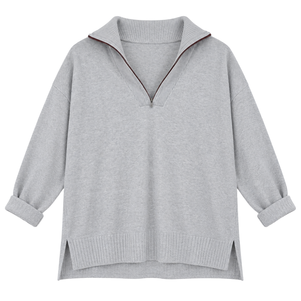 Lilla P Gray Half Zip Pullover Sweater Size L 1