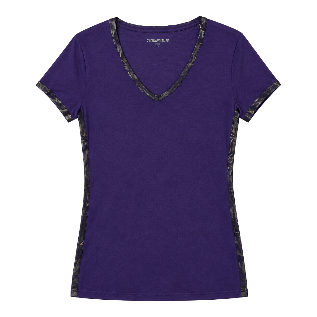 Zadig & Voltaire Tino Foil V-Neck Short-Sleeve Tee Purple L 1