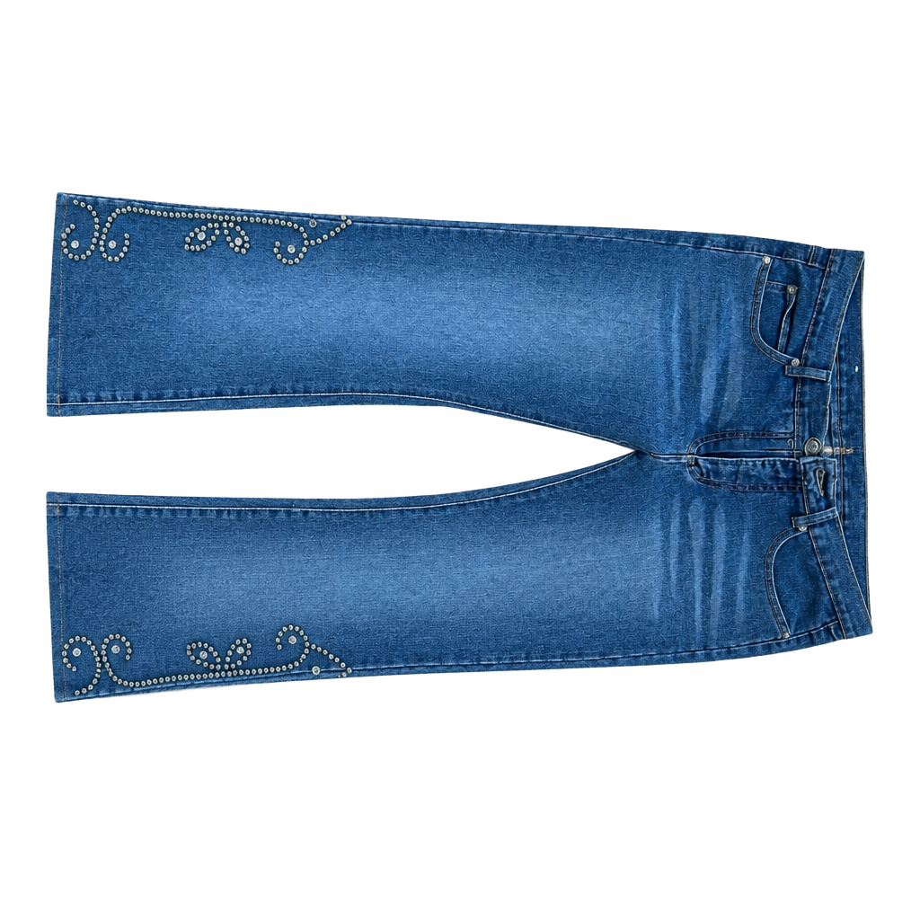 Younique Jeans Original Quality Women's Blue Denim Studded Flare Jeans 1
