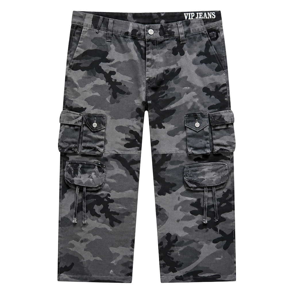 VIP Jeans Women's Mid-Rise Wide Leg 3D Cargo Pants in Grey Camo 1