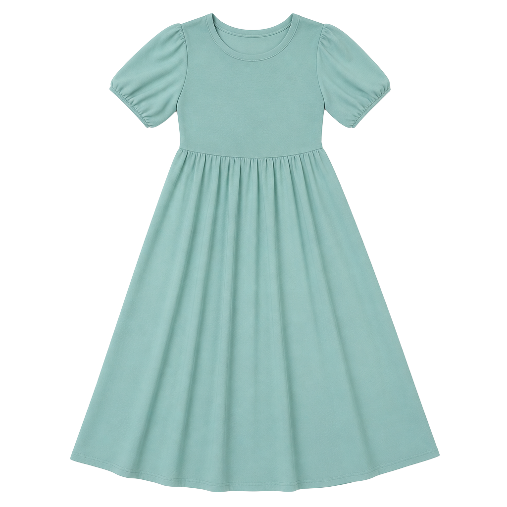 AlvaQ Women Dress Spring Summer Puff Sleeve Midi Dress High Waist Ruffle-SIZE L 1