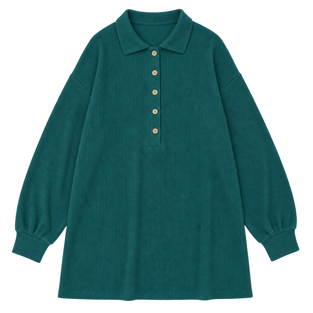 AlvaQ Womens Long Sleeve Dress Loose Button Front Lapel Collared Ribbed-SIZE 2XL 1