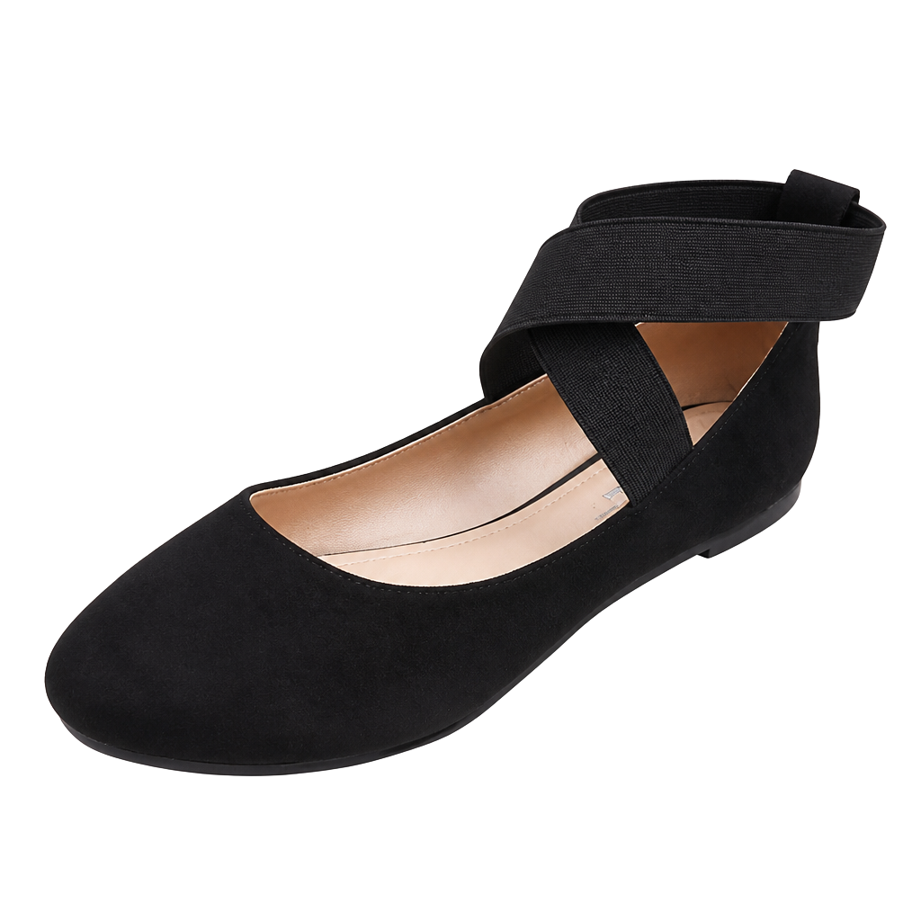 FEVERSOLE Women's Fashion Elastic Ankle Strap Shoes Round Toe Ballet Flat- 8.5 1