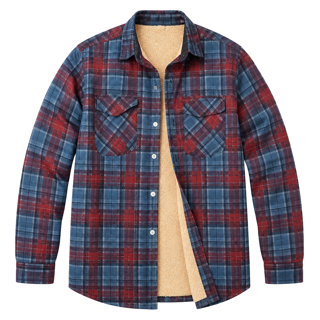 Men's Plaid Jacket Fleece Jacket Casual Long Sleeve Baggy Coat 1