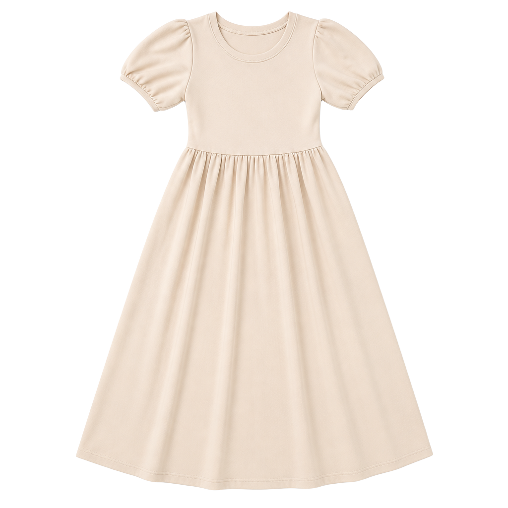 AlvaQ Women Dress Spring Summer Puff Sleeve Midi Dress High Waist Ruffle-SIZE S 1