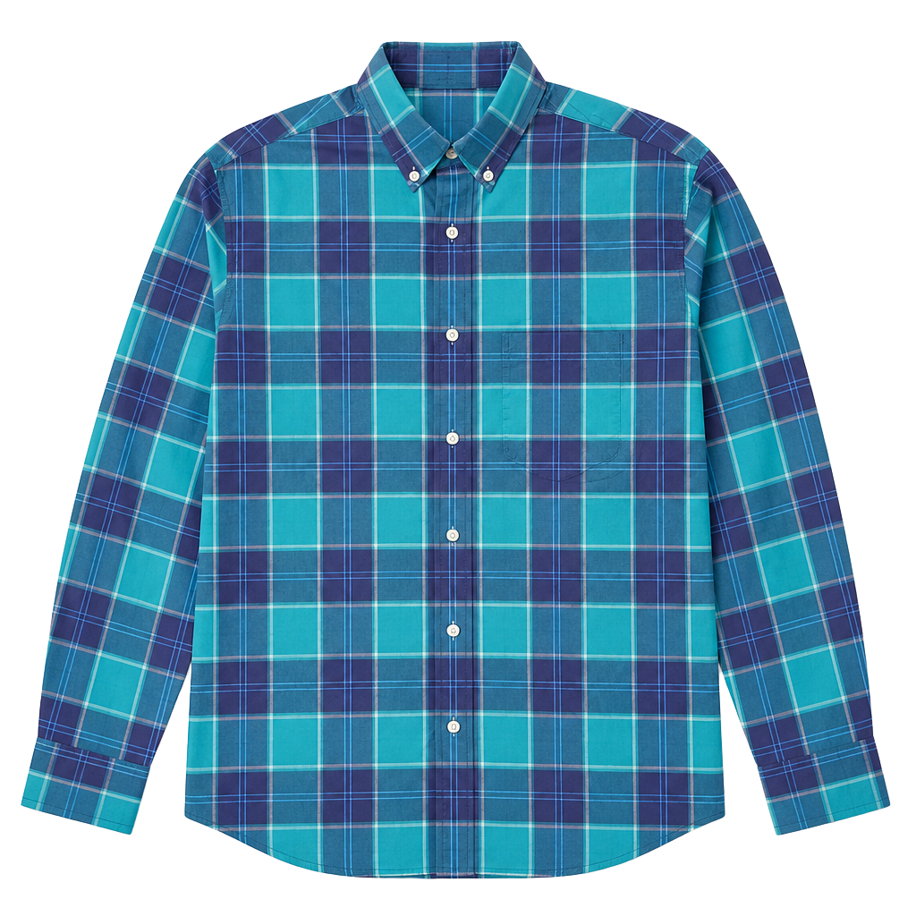 American Eagle Outfitters Prep Fit Men’s Medium Blue Green Plaid Button Down Shirt 1