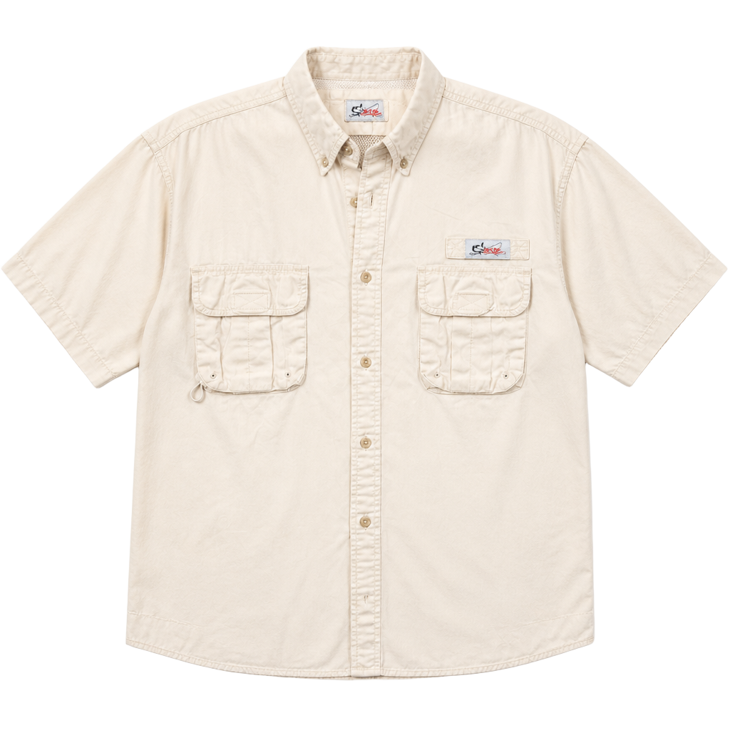 World Wide Sportsman Men’s Large Vented Fishing Shirt White Button Front Short Sleeve 1