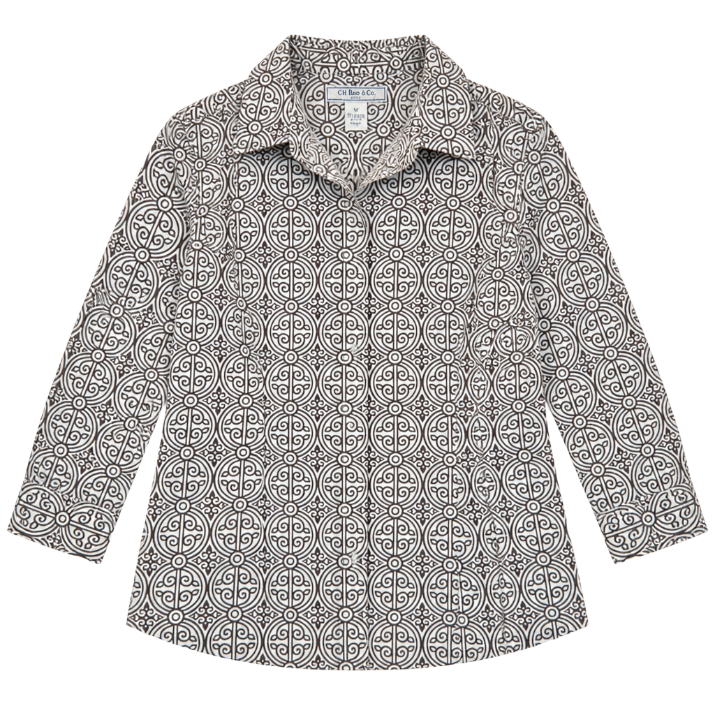 G.H. Bass & Co. Women's Stretch Brown and White Geometric Print Button-Down Shirt 1