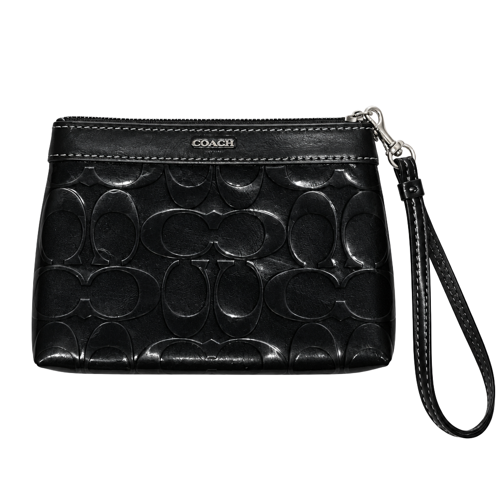 Coach Black Patent Leather Signature C Small Wristlet Pouch 1