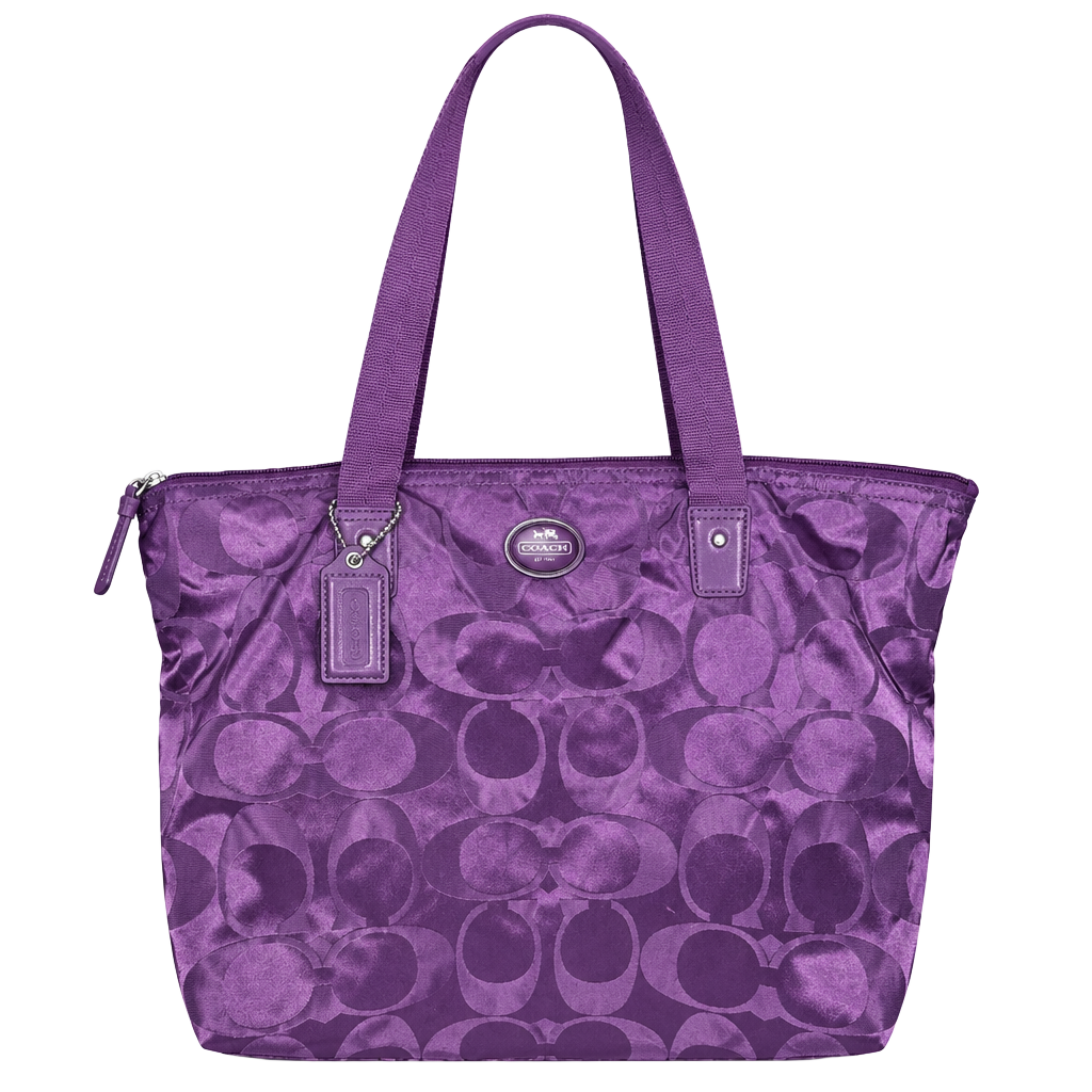 Coach Signature Satin Tote Purple Handbag 1