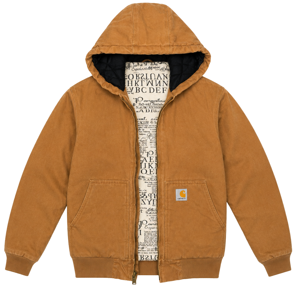 Carhartt Quilted Lined Hooded Jacket Size M 10-12 Brown Canvas 1