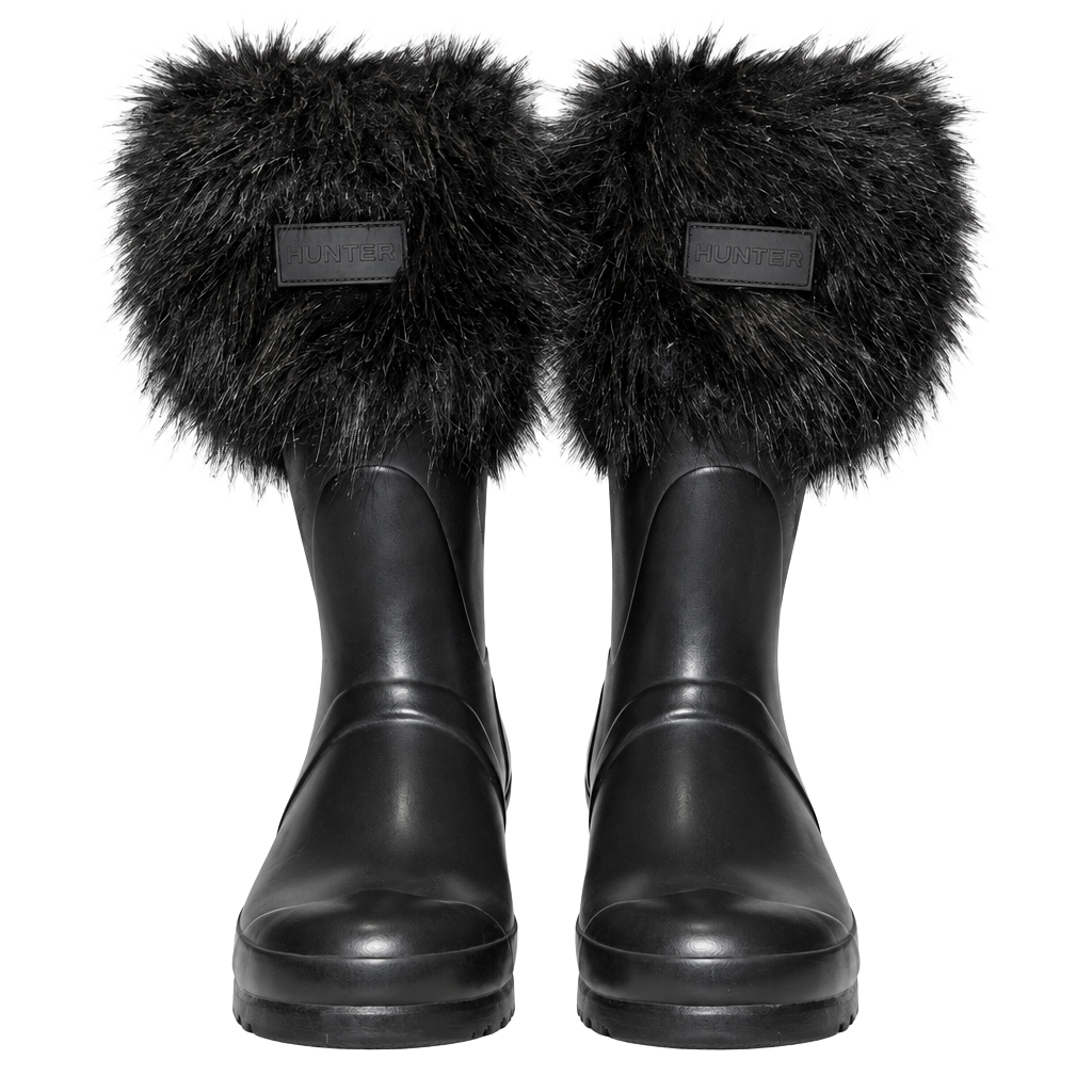 Hunter Boots Faux Fur Cuff Short Rain Boots Black Size US 8 1
