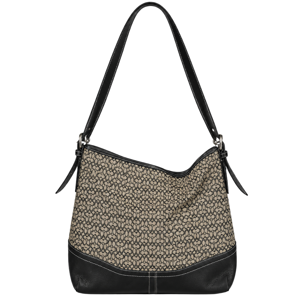 Coach Signature C F11395 Black Canvas Leather Shoulder Bag Purse 1