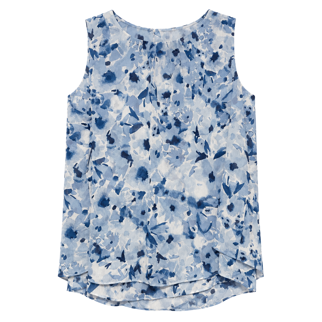 Cristina B. Sleeveless Blouse Size L Blue Floral Sheer Layered 1