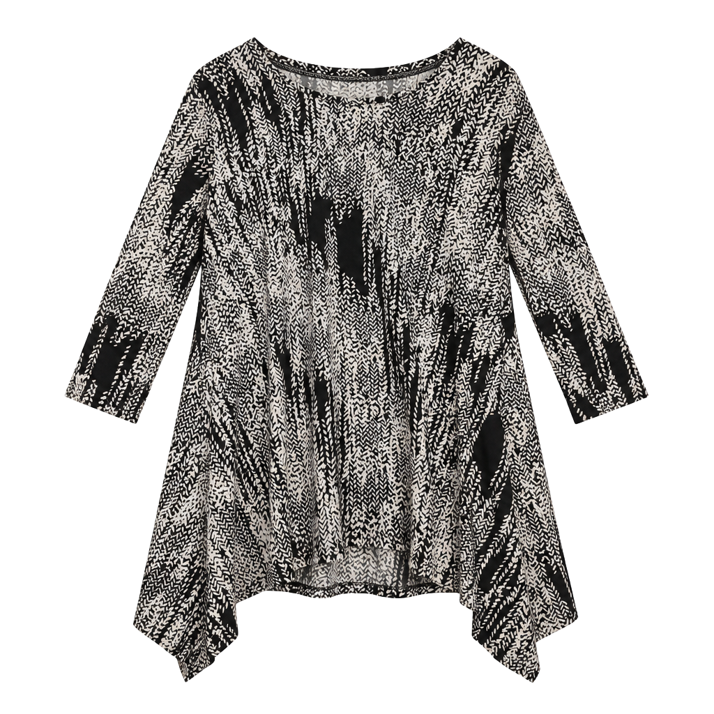 Faded Glory 3/4 Sleeve Top Size 1X 16W Black White Abstract Print 1