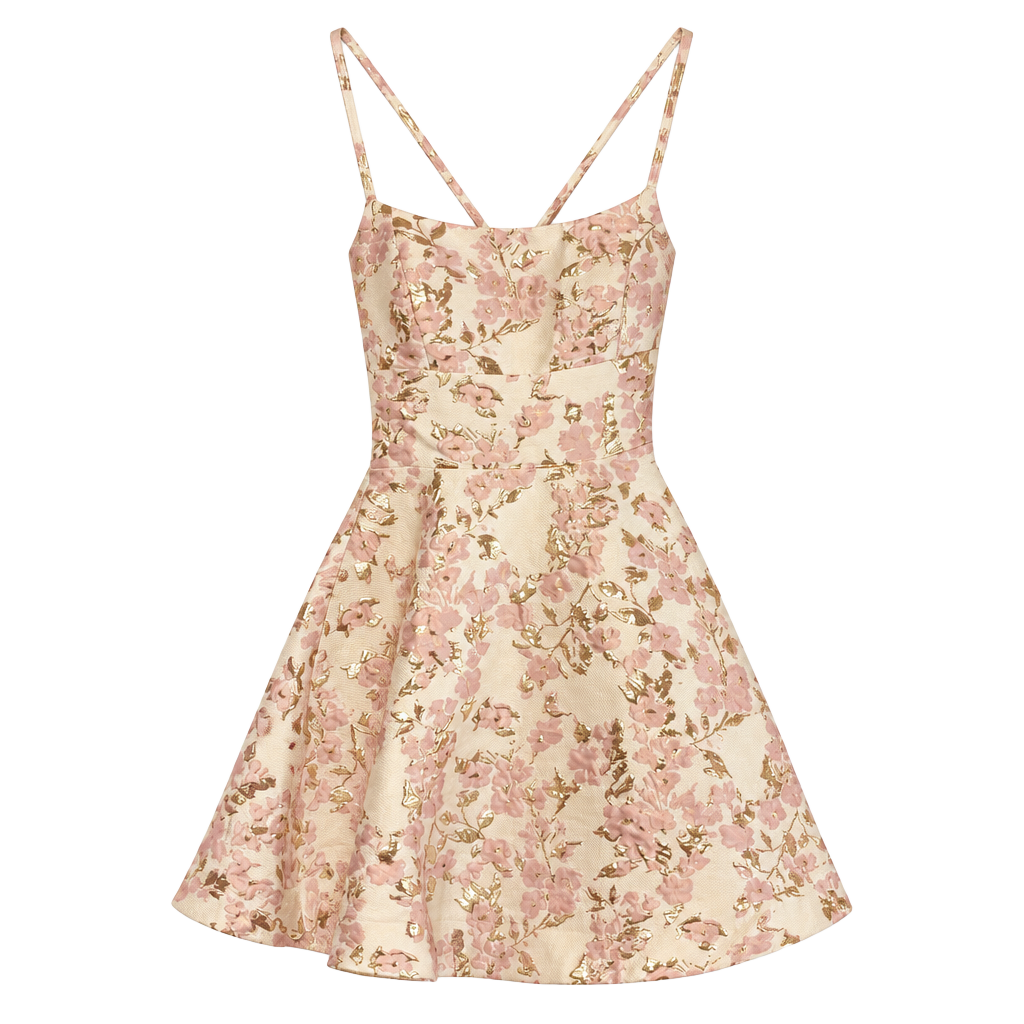 B. Darlin Jacquard Fit & Flare Dress Size 7/8 Pink Gold Floral Cocktail 1