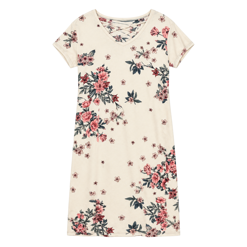 No Boundaries Floral T-Shirt Dress Size XXXL/3XG White Lace-Up Back 1