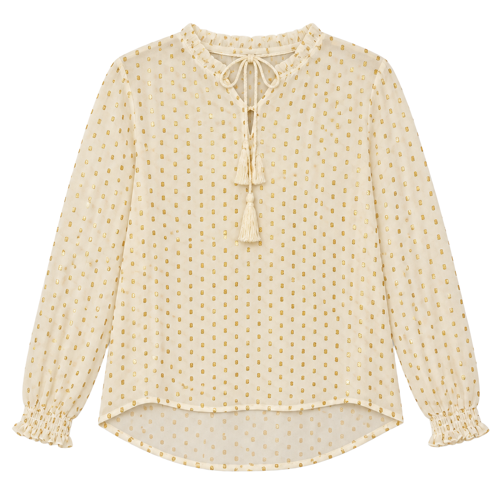 Nanette Nanette Lepore Blouse Size M Ivory Gold Dot Tassel Tie Top 1