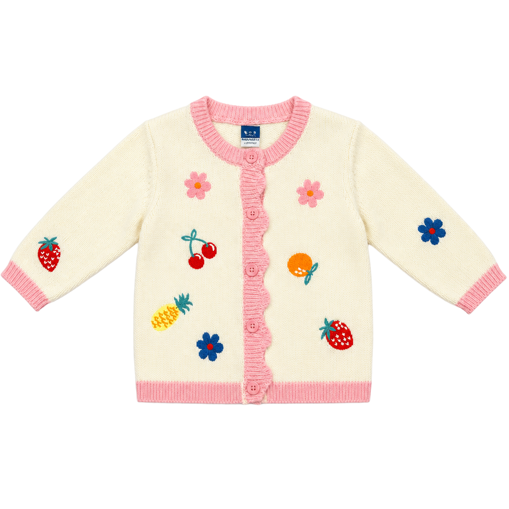 Baby Gap Cardigan Size 6-12M White Fruit Floral Knit Sweater 1