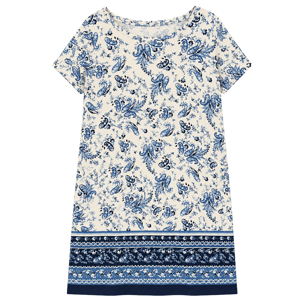 Lucky Brand Dress Size 1X Blue White Paisley Print Short Sleeve 1