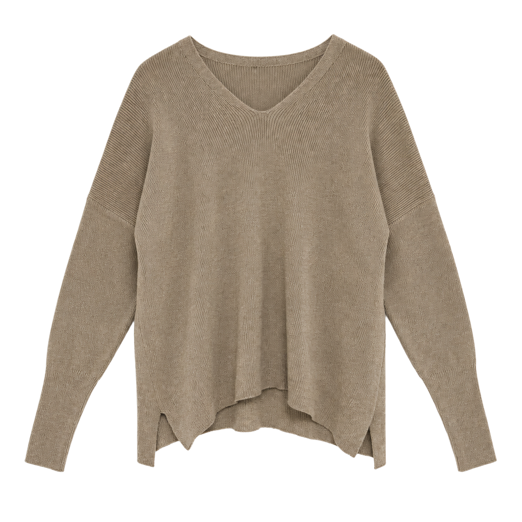Tahari Hooded V-Neck Sweater Tan Knit 1