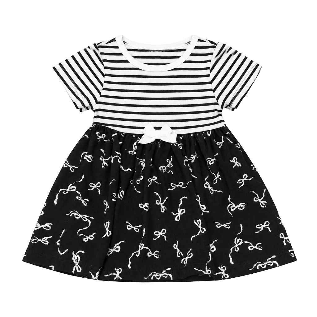 First Impressions Dress Size 3-6MO Black White Striped Bow Dress 1