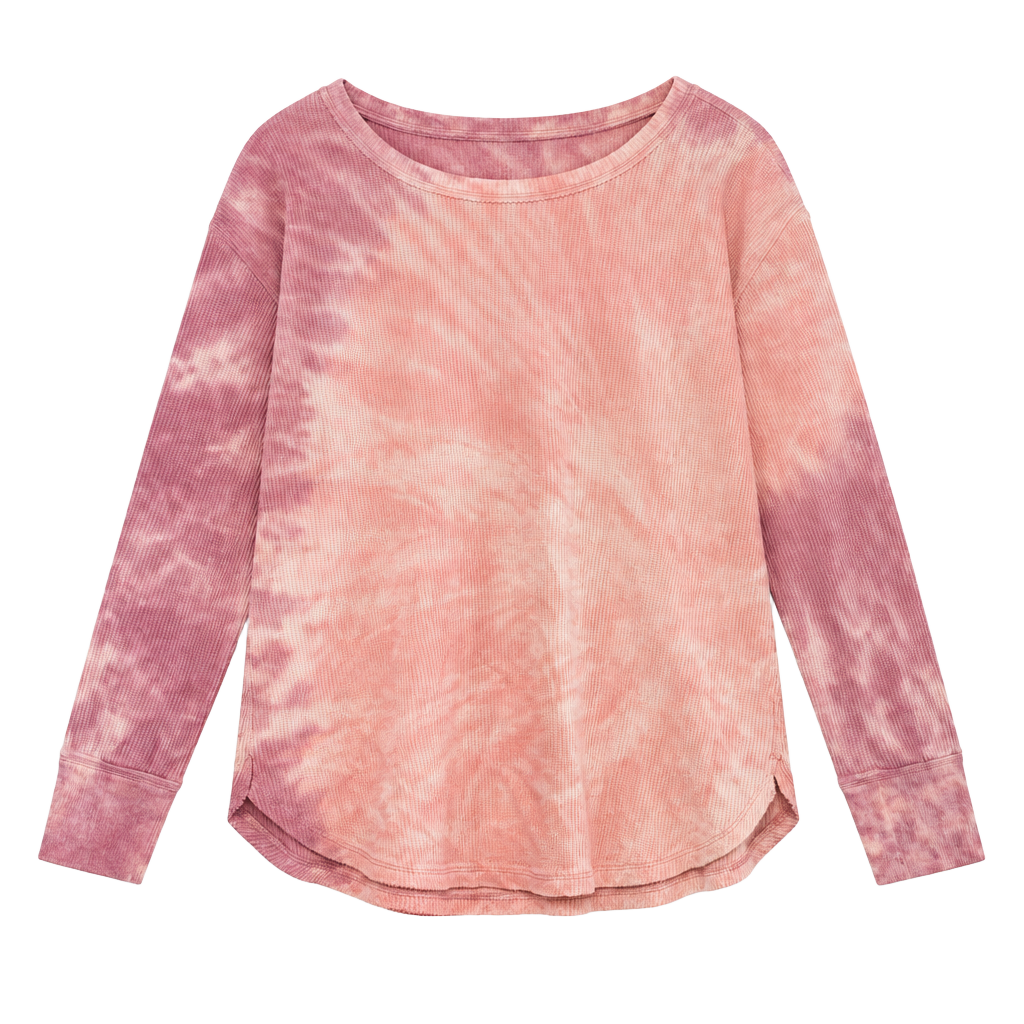 Terra & Sky Waffle Thermal Shirt Size 0X (14W) Pink Tie Dye Long Sleeve 1