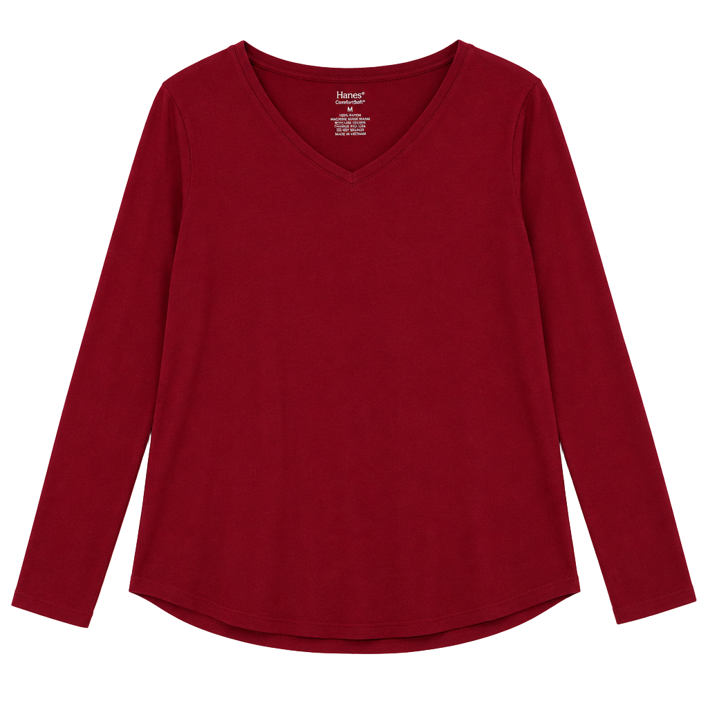 No Boundaries Long Sleeve V-Neck Top Size 3X/3XG Red Stretch Tee 1