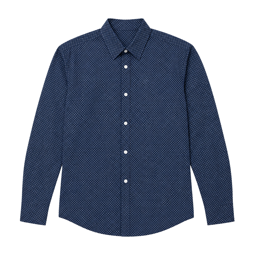 H&M Easy Iron Slim Fit, Navy and White Polka Dot Button Down Shirt 1