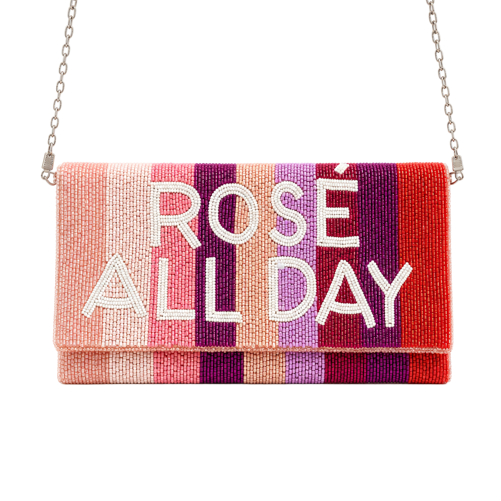 Lulus Rose All Day Multi Striped Beaded Clutch Bag 1