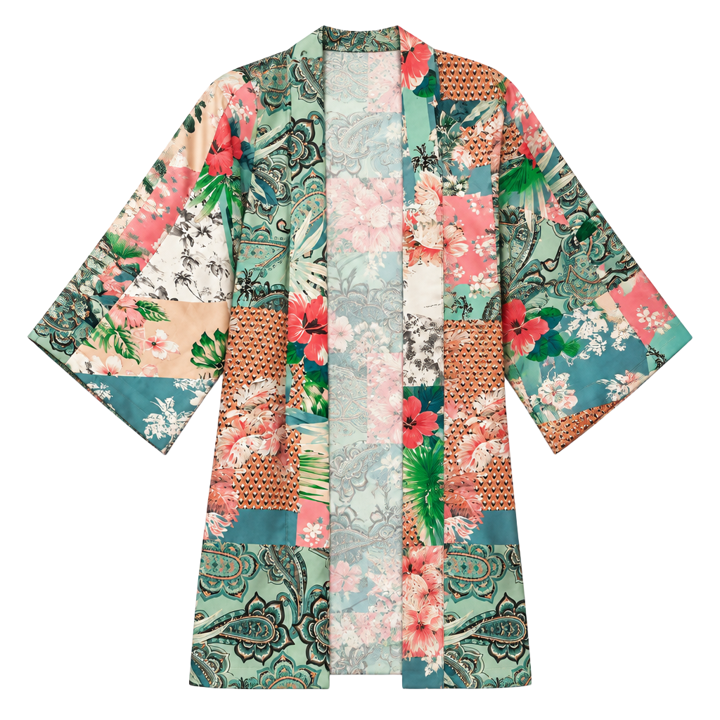 Zara Floral Patchwork Kimono Multicolor, Size L 1