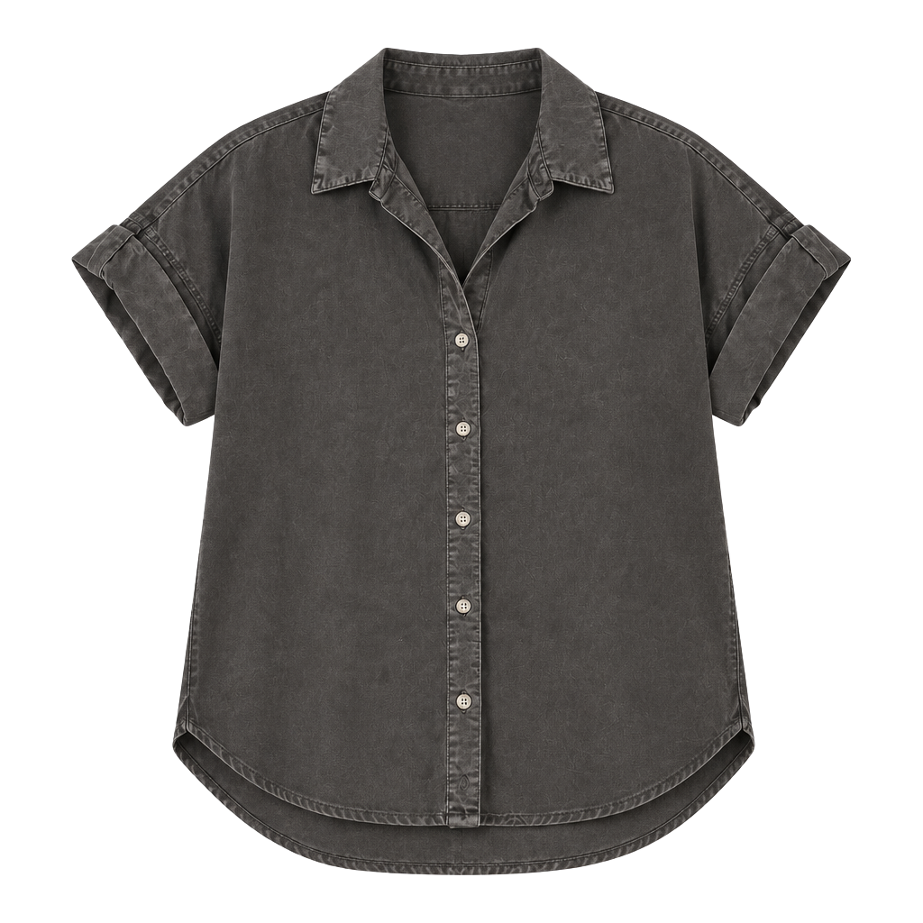 Thread + Supply Short Sleeve Button Down Shirt Gray Denim Blouse Top, Size S 1
