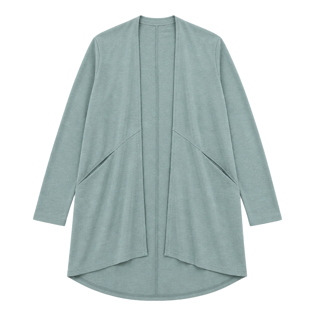 Valette Sage Green Longline Open Front Duster Cardigan with Pockets Size S 1