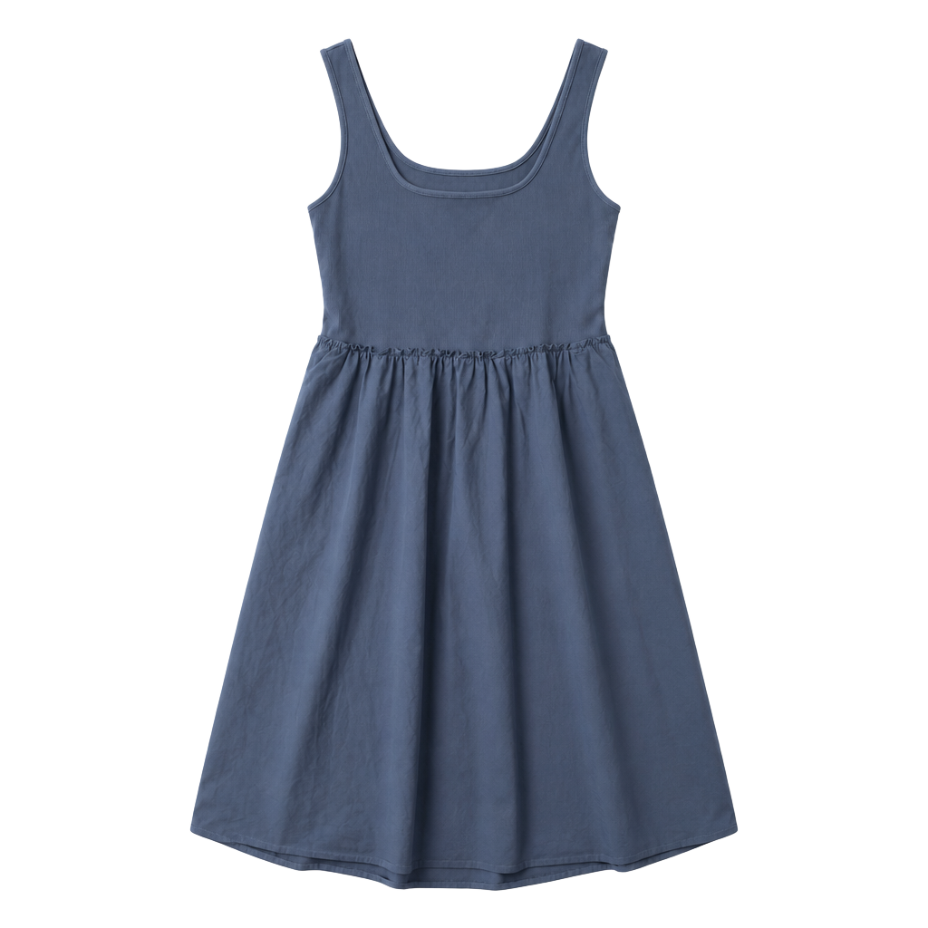 A New Day Blue Mixed Media Ribbed Tank Midi Dress with Pockets Size M 1
