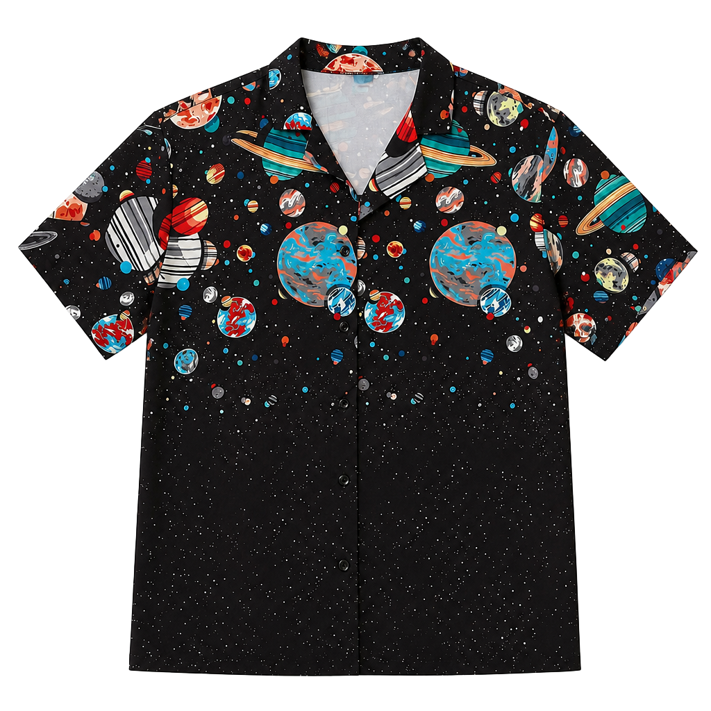 SHEIN Space Galaxy Print Short Sleeve Button-Up Shirt 1