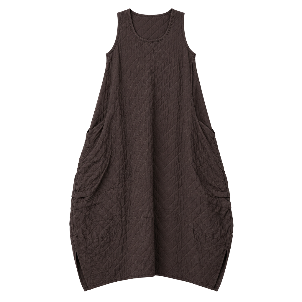 Draped Dress Brown Sleeveless Quilted Midi, M/L 1