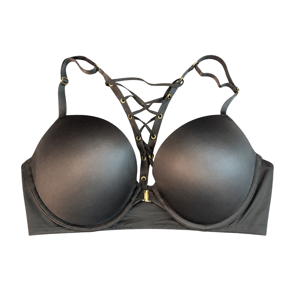 Victoria's Secret Very Sexy Black Front-Close Push-Up Bra with Lace-Up Strappy Back 1