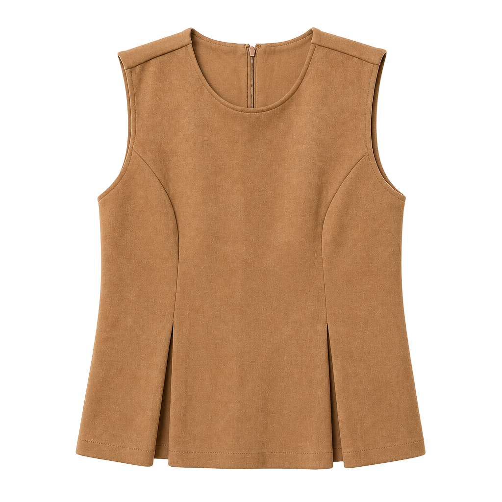 T Tahari Faux Suede Peplum Sleeveless Top Brown 1