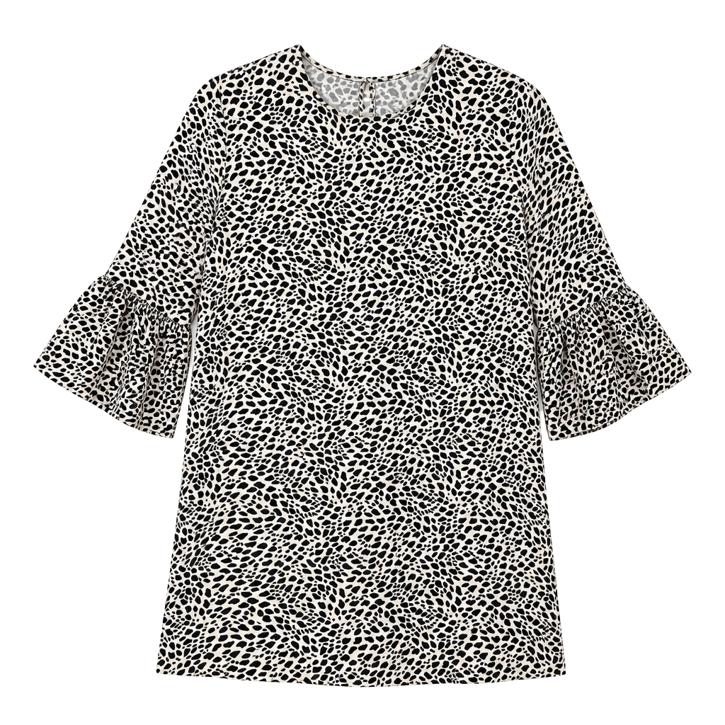 H&M Bell Sleeve Dress Size 14 Animal Print Keyhole Back 1