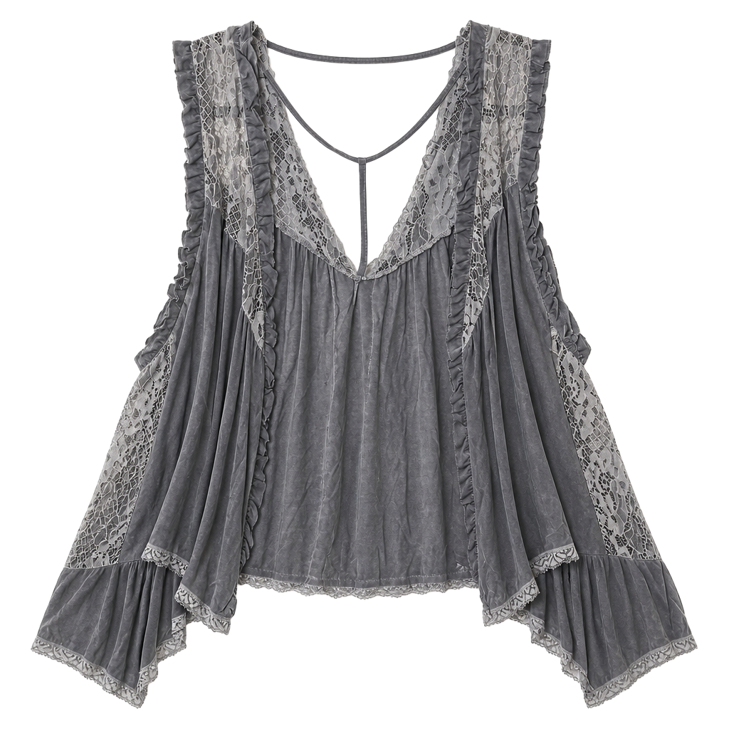 POL Sleeveless Lace Draped Kimono Top Size L Grey 1