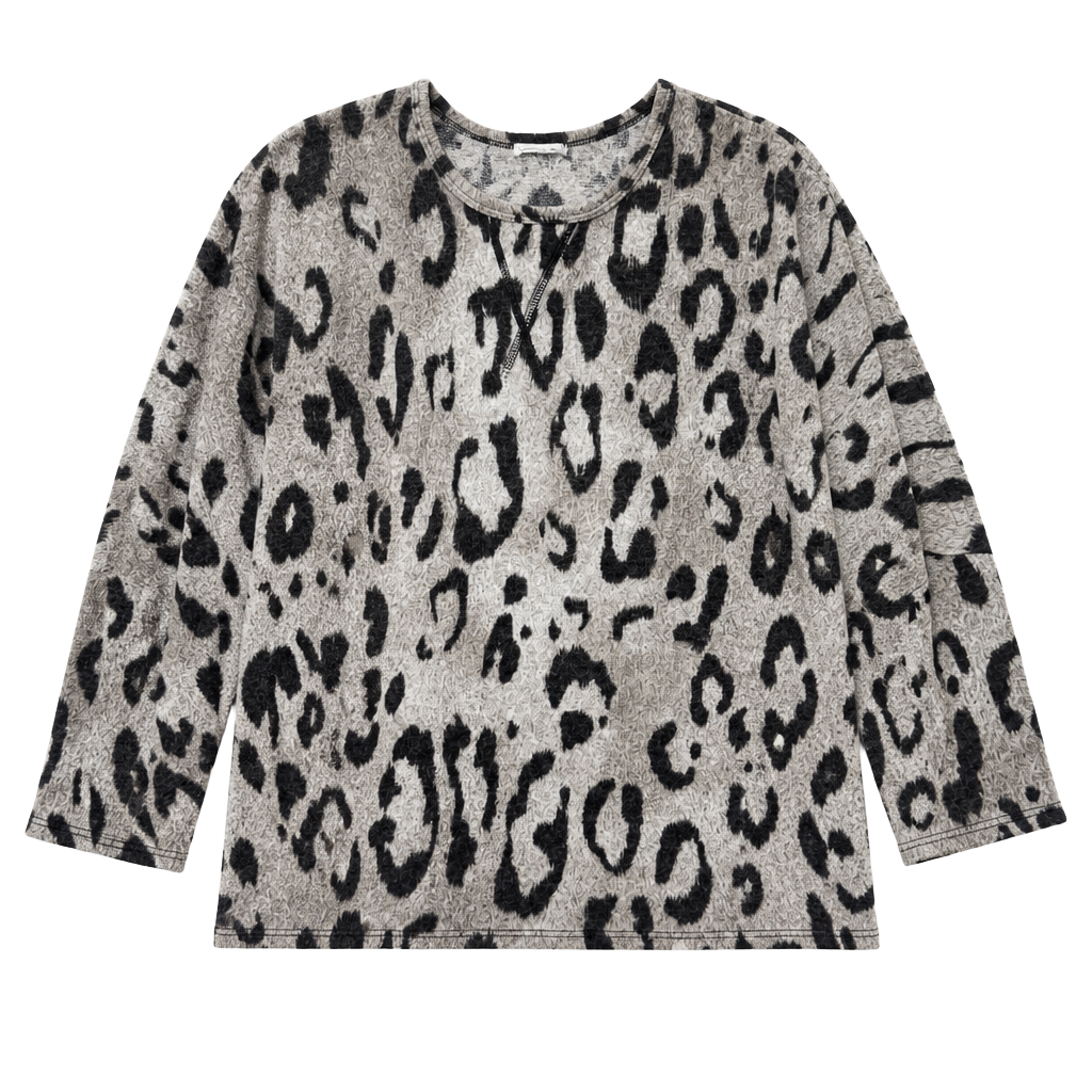 Chic Soul Gray Black Leopard Print Oversized Tunic Sweater 1