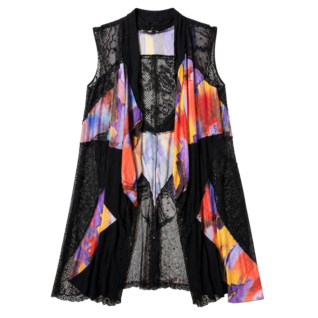 Adore Vest Size L Multicolored Abstract Print Lace Trim 1