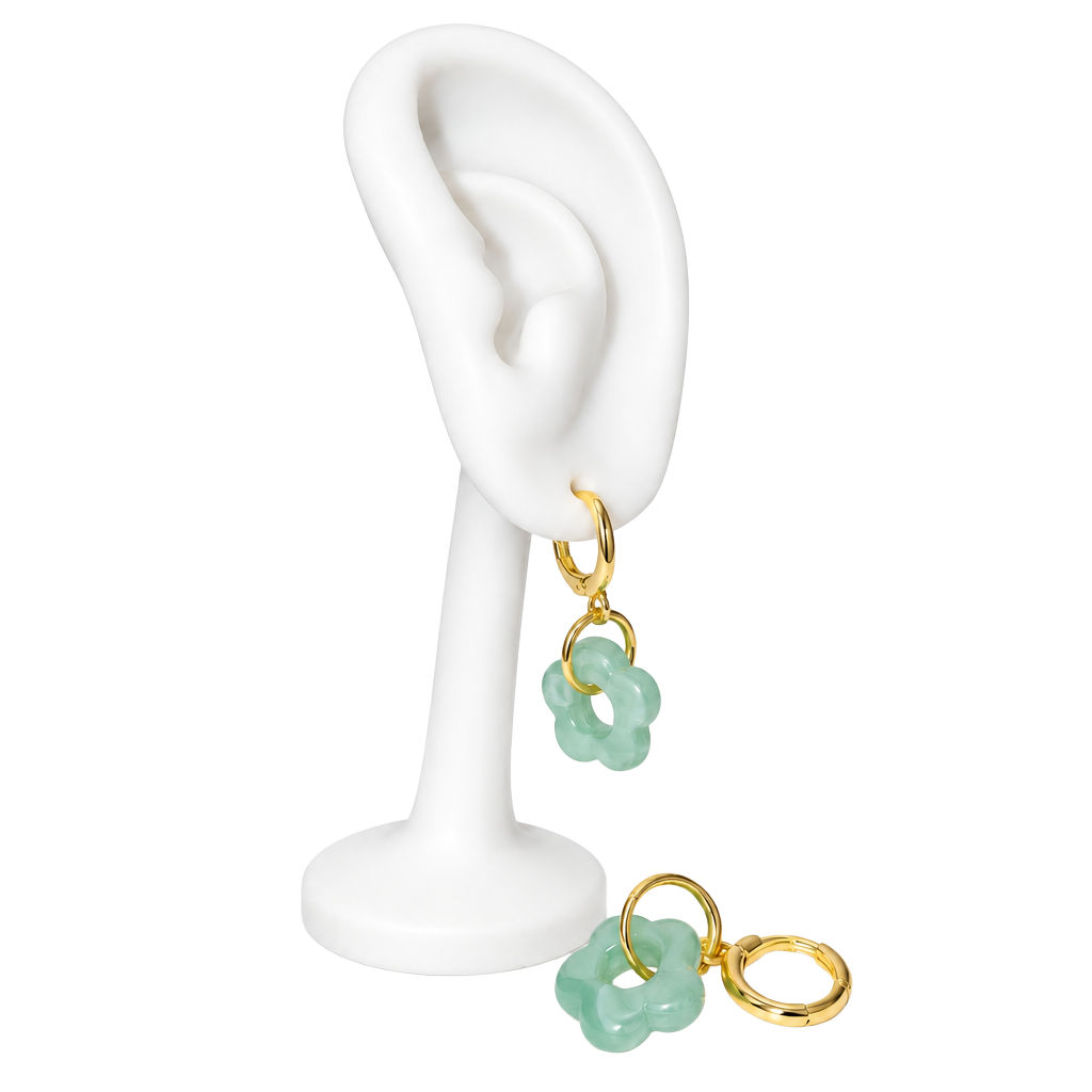 14k Gold-Filled Mint Blossom Charm Huggie Hoop Earrings 1