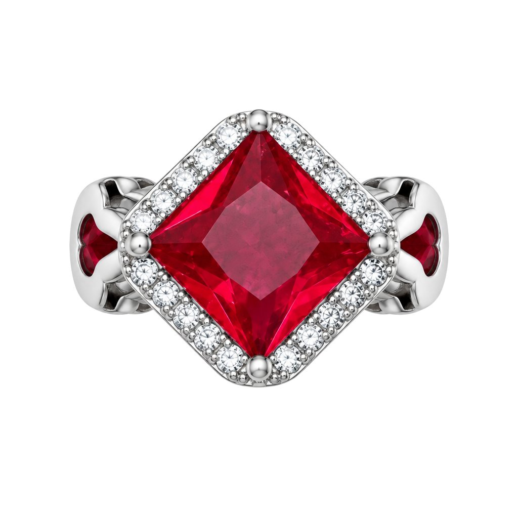 Silver Ruby Halo Heart Ring 1
