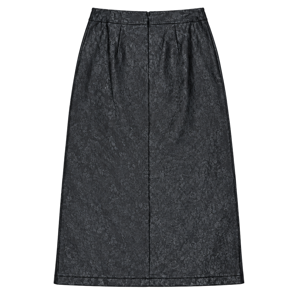 Faux Leather Midi Skirt Size S Black Pencil Split 1